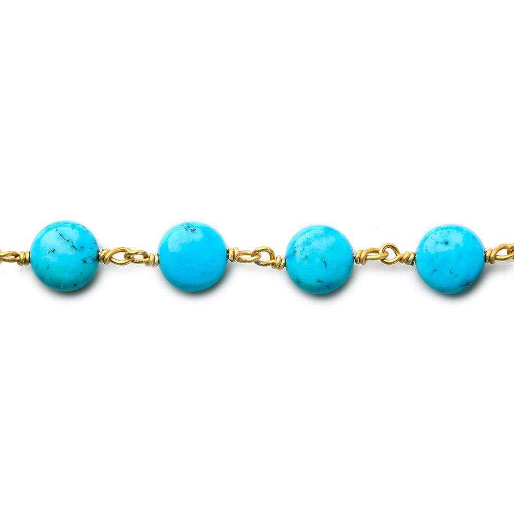 7mm Turquoise Howlite plain coin Vermeil Chain by the foot