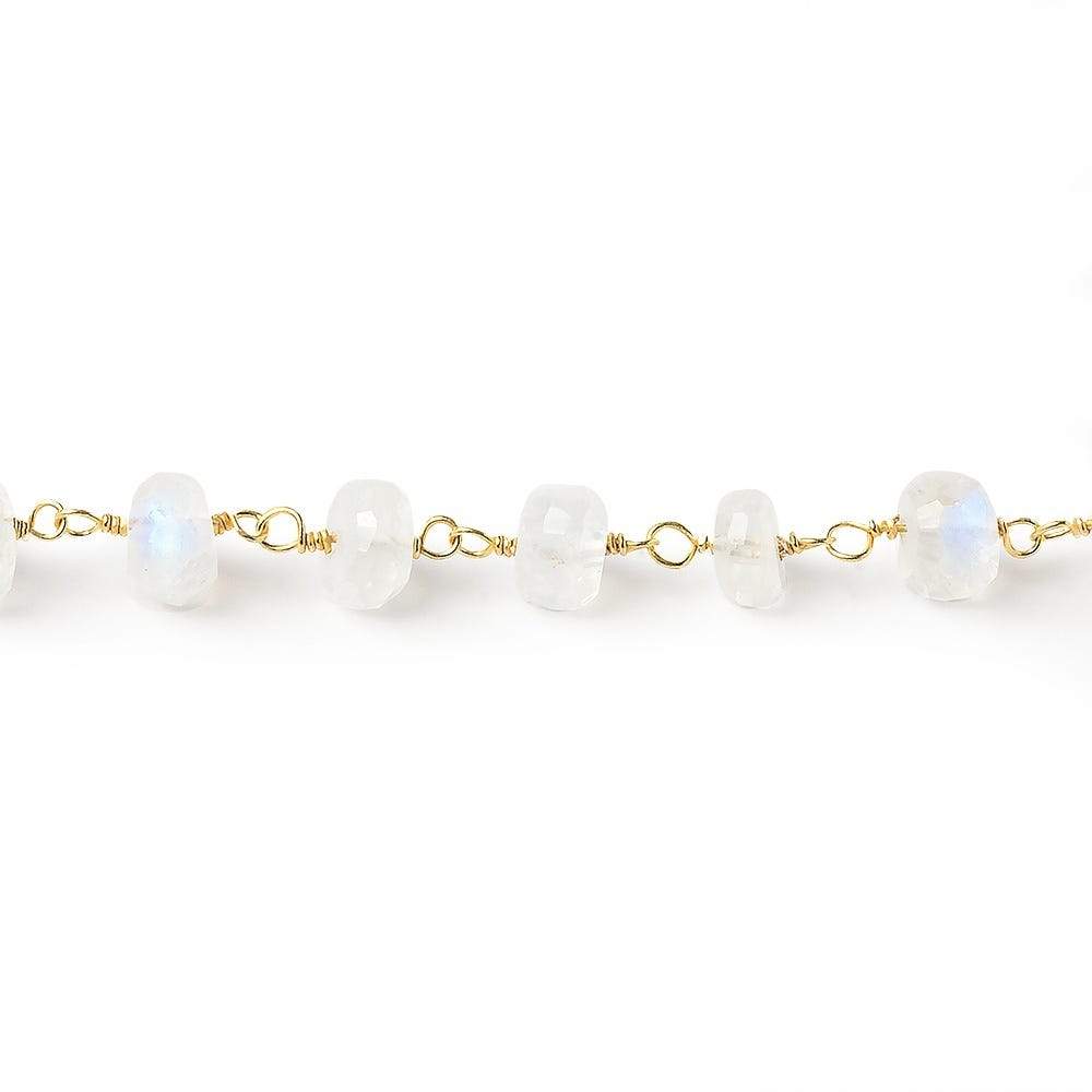 6mm Rainbow Moonstone Faceted Rondelle Beads on Vermeil Chain