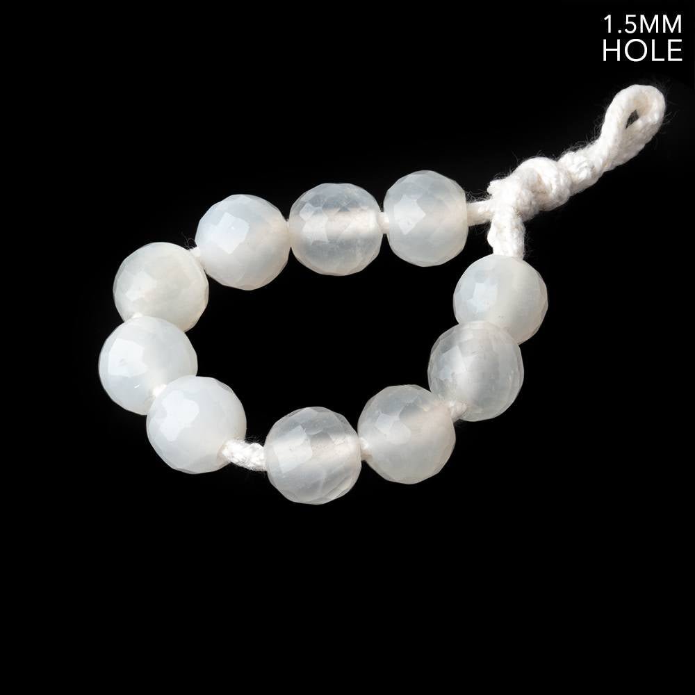 7mm White Moonstone 1.5mm Large Hole Faceted Rounds Set of 10