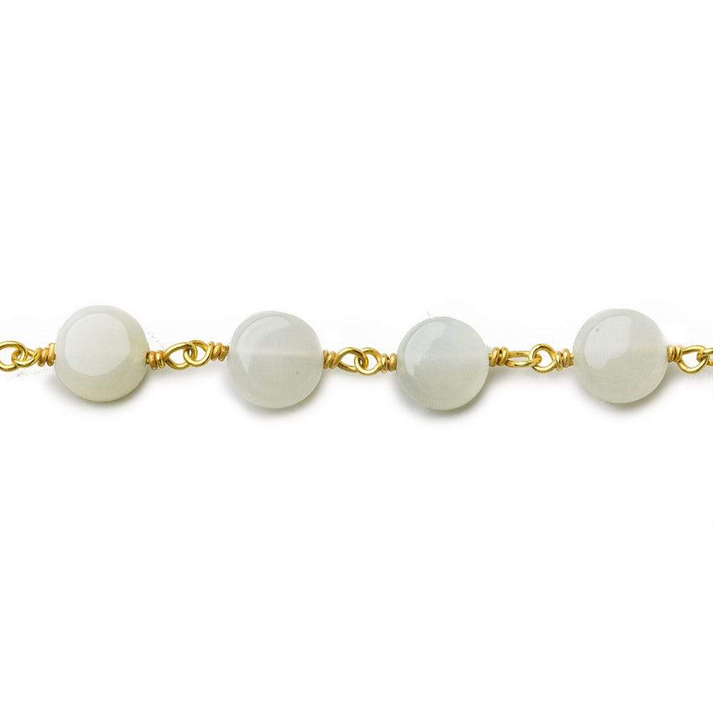 7mm White Moonstone plain coin Vermeil Chain by the foot