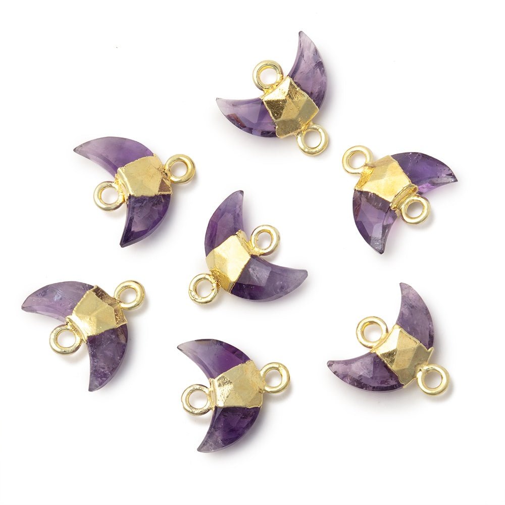 7x11mm Gold Leafed Amethyst Faceted Crescent Moon 1 Focal Connector