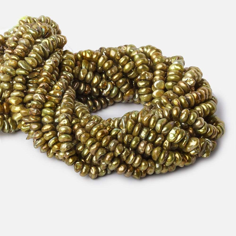 7x3mm Copperish Green Center Drill Keshi 16 inch 108 Freshwater Pearls