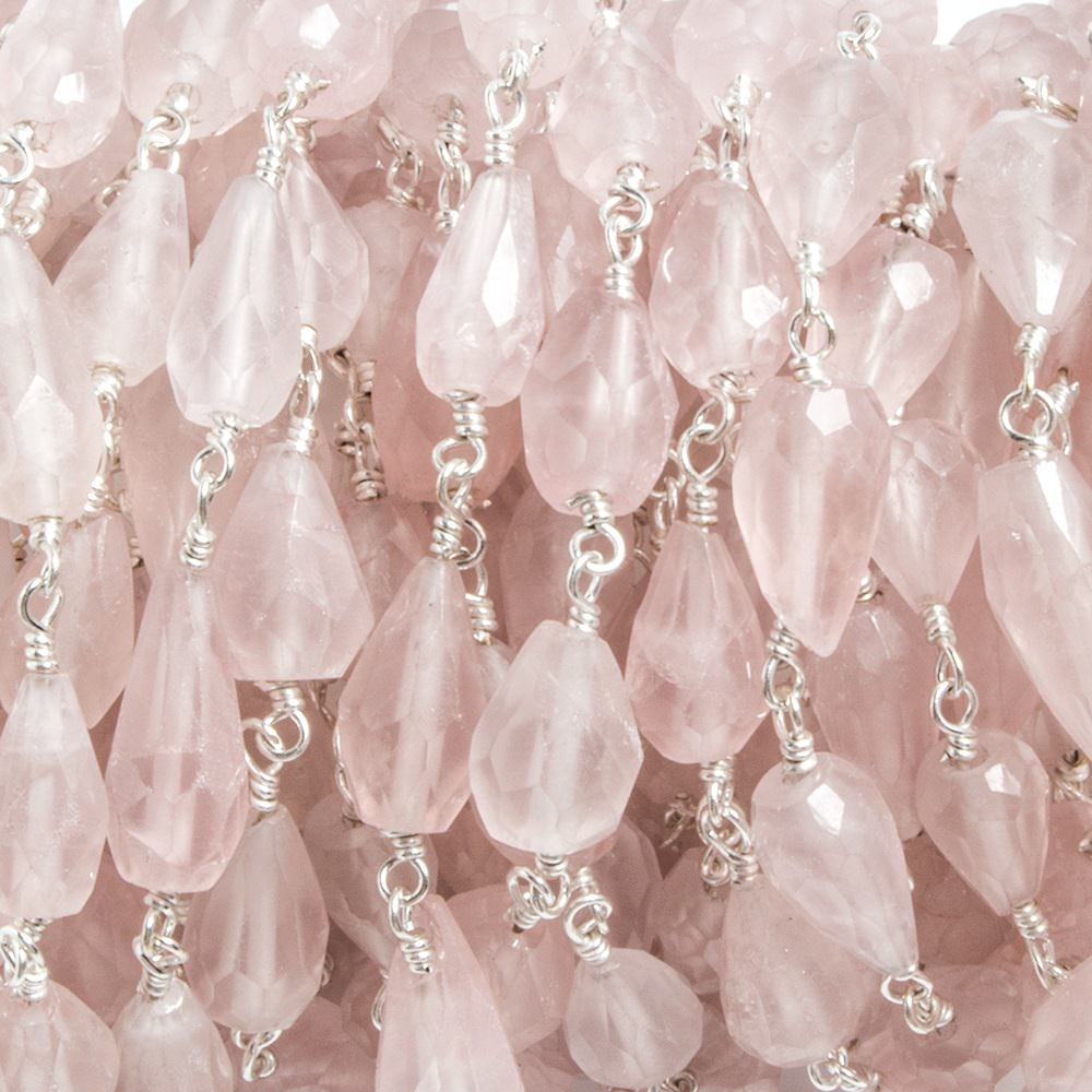7x5-10x5mm Rose Quartz faceted tear drop Silver plated Chain by the foot 20pcs