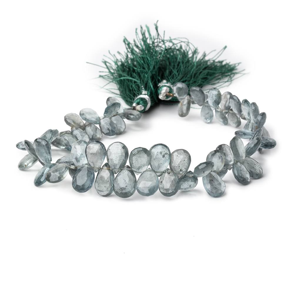7x5-10x7mm Moss Aquamarine Faceted Pear Beads 8 inch 68 pieces AA