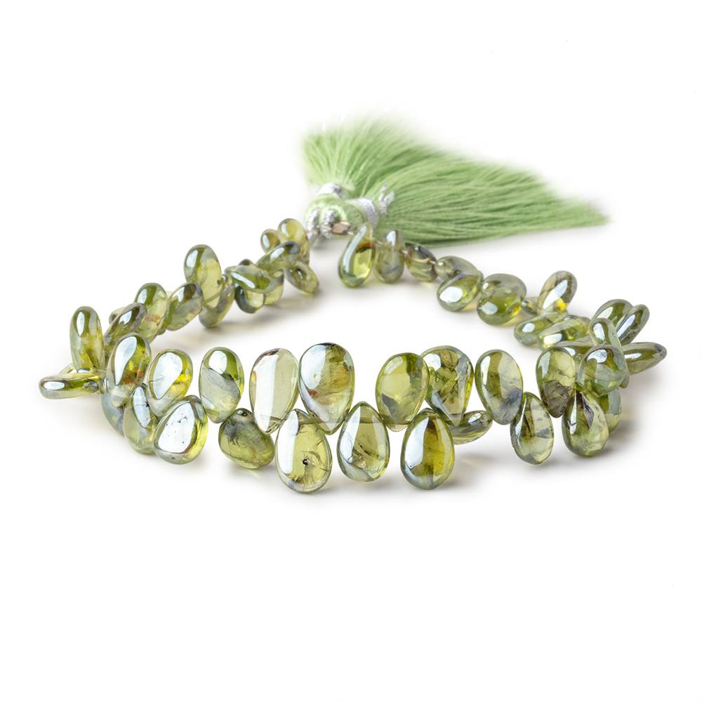 7x5-11x7mm Mystic Prehnite Plain Pear Beads 8 inch 58 pieces