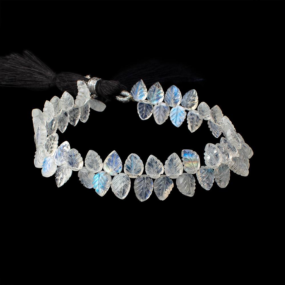 7x5-8.5x6mm Rainbow Moonstone hand carved leaf beads 8 inch 57 pieces AAA
