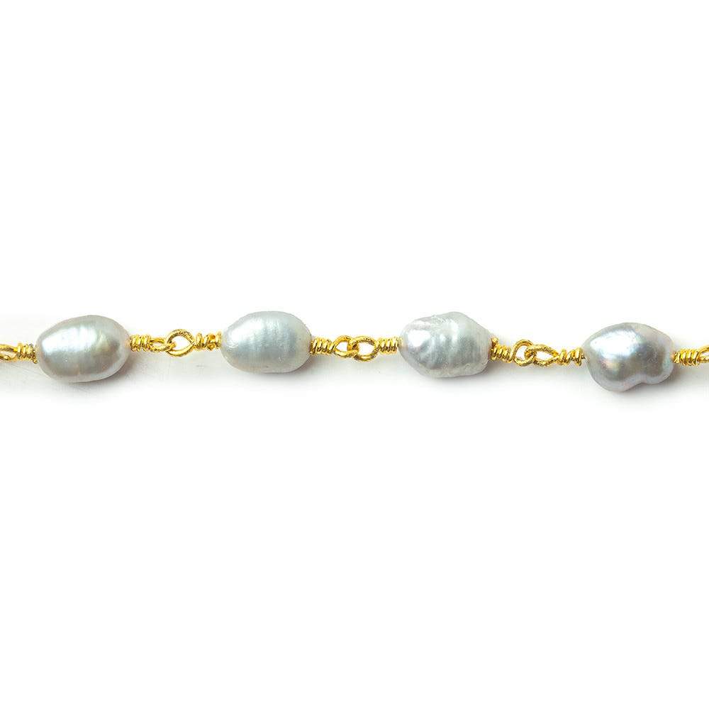 7x5-8x6mm Silver straight drill Baroque Freshwater Pearl Gold plated Chain