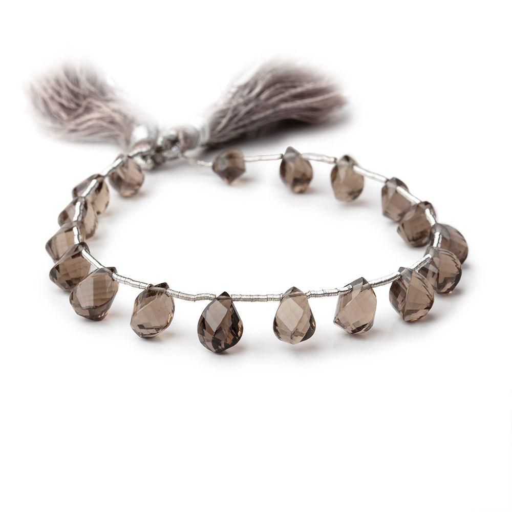 7x5-9x5mm Smoky Quartz Top Drilled Faceted Twist Beads 8 inch 17 pieces