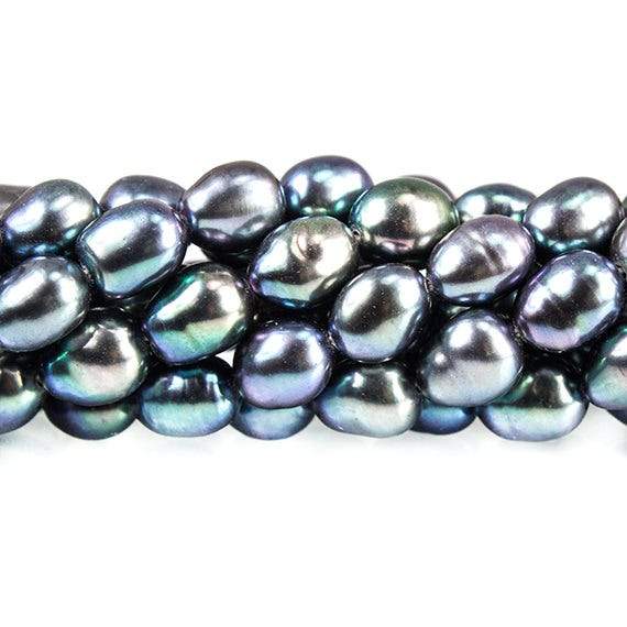 7x5mm Iridescent Aqua Straight Drilled Oval Freshwater Pearl 15 inch