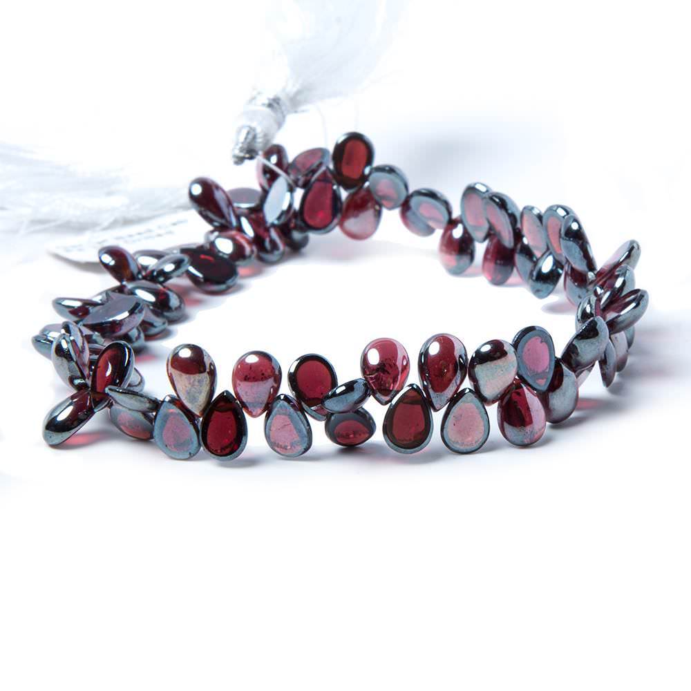 7x5mm Metallic Garnet plain pear cabochon beads 8 inch 73 pieces