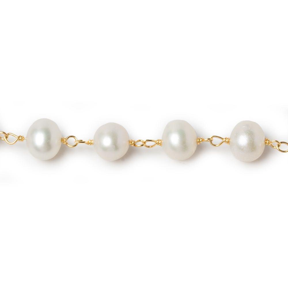 7x5mm Off White Freshwater Pearl Gold plated Chain by the foot 30 beads