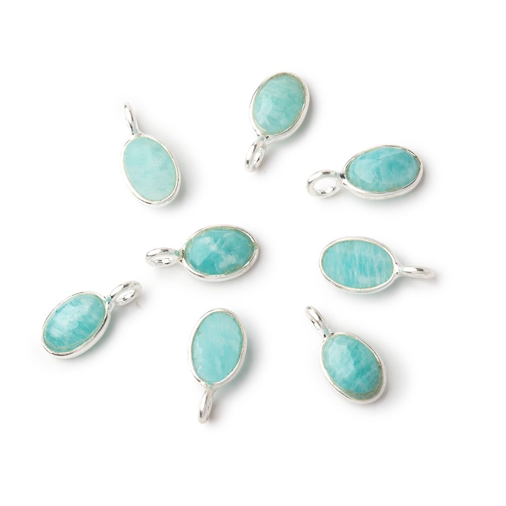 7x5mm Sterling Silver Bezel Amazonite Rose Cut Oval Pendant 1 piece