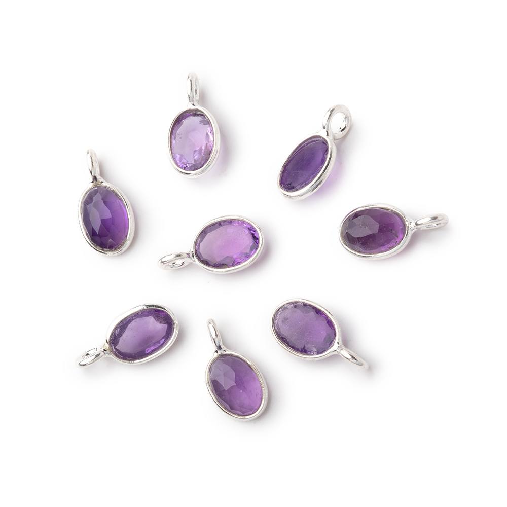 7x5mm Sterling Silver Bezel Amethyst Rose Cut Oval Pendant 1 piece