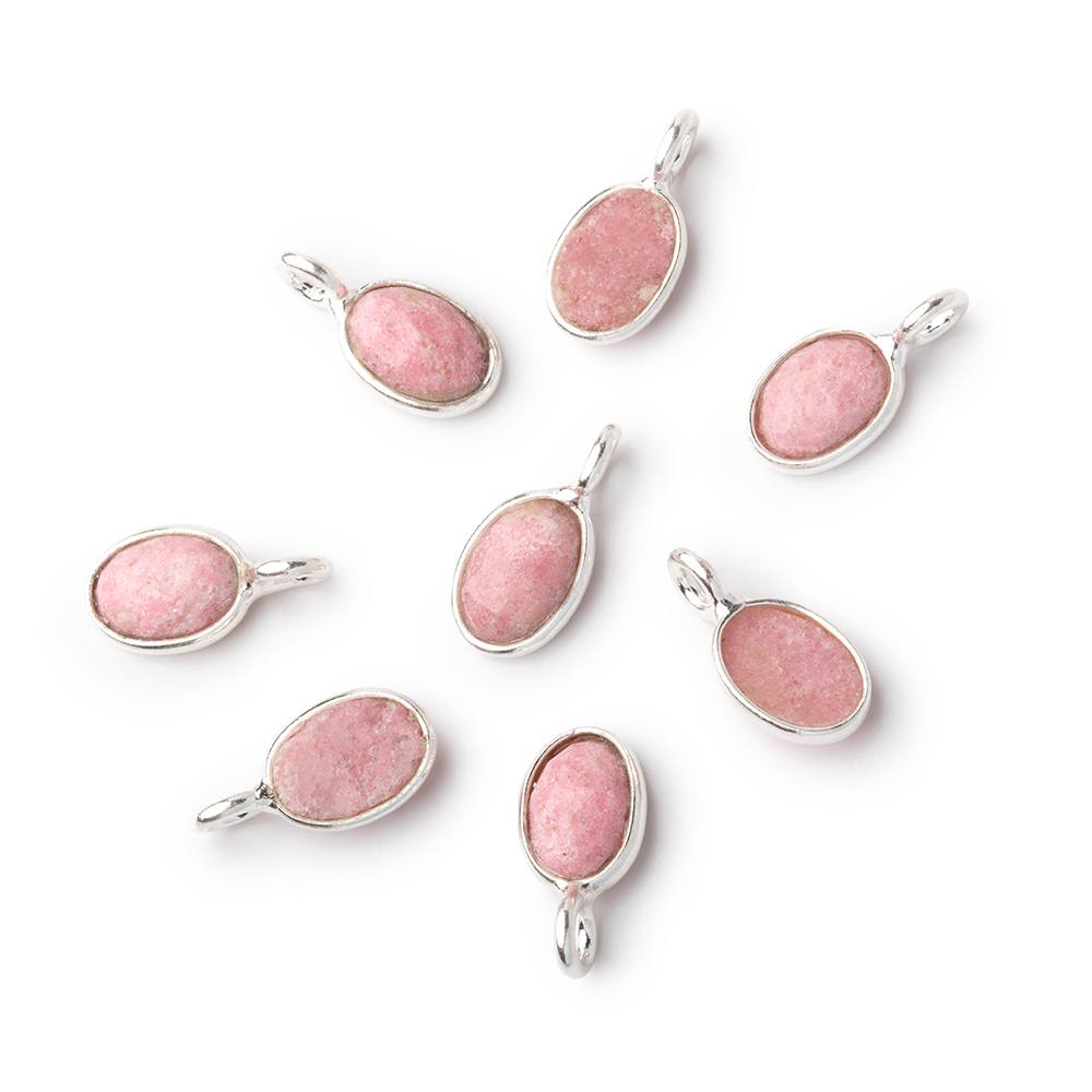 7x5mm Sterling Silver Bezel Thulite Rose Cut Oval Pendant 1 piece