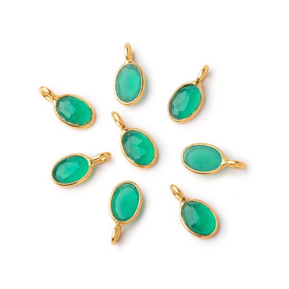 7x5mm Vermeil Bezel Green Onyx Rose Cut Oval Pendant 1 piece