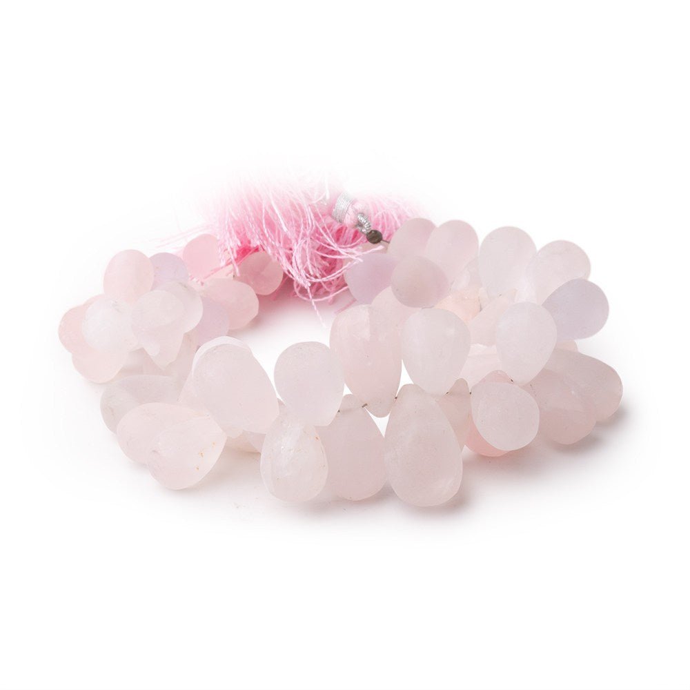 7x6-20x12mm Matte Rose Quartz Plain Tear Drops 8 inch 55 Beads