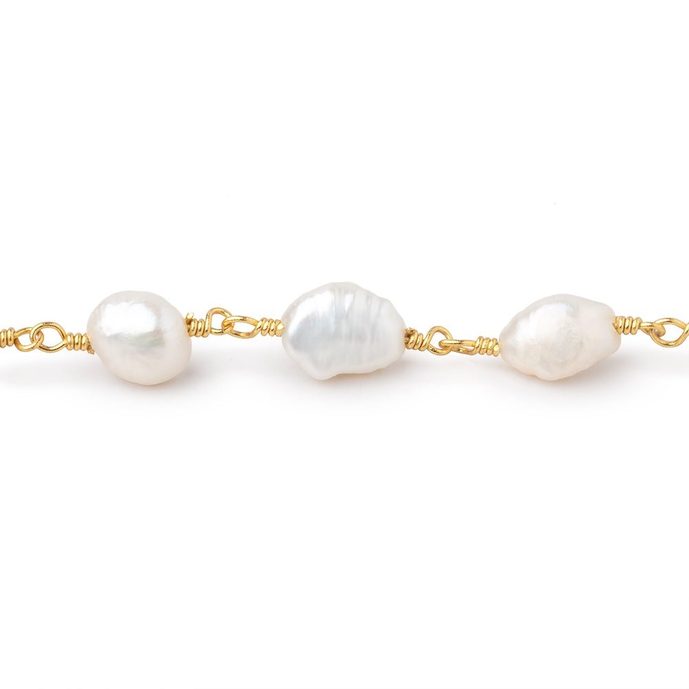 7x6-8x6mm White Baroque Pearls on Gold Plated Chain