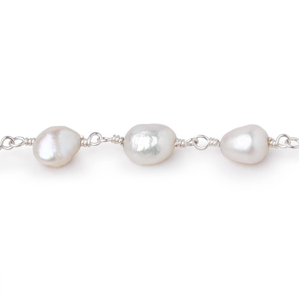 7x6-8x6mm White Baroque Pearls on Silver Plated Chain