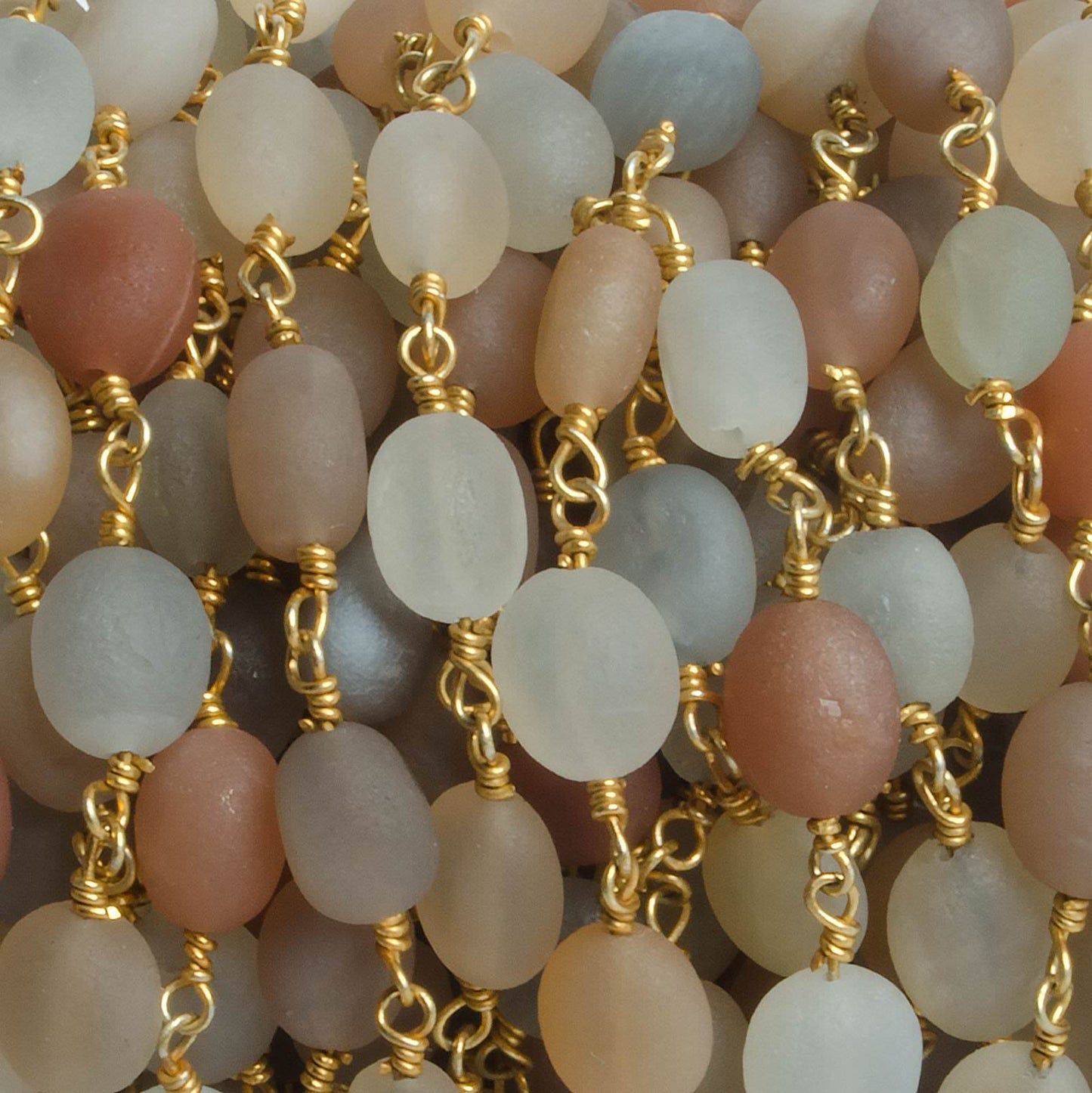 7x6-8x7mm Matte MultiColor Moonstone nugget Gold plated Chain by the foot with approximately 23 pcs