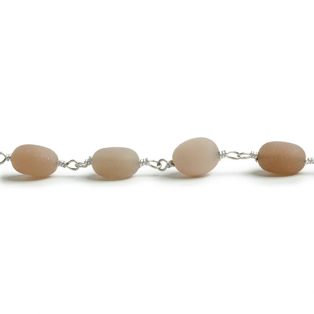 7x6-8x7mm Matte MultiColor Moonstone nugget Silver plated Chain by the foot with approximately 23 pcs