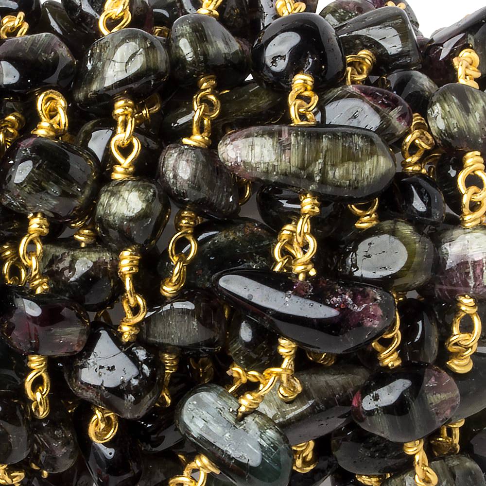 7x6-9x6mm Cat's Eye Tourmaline plain nugget Vermeil Chain by the foot 27 beads
