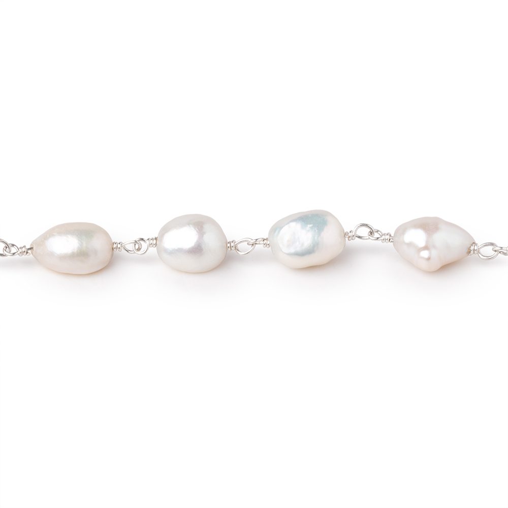 7x6.5-9x7mm Cream Baroque Pearls on .925 Silver Chain