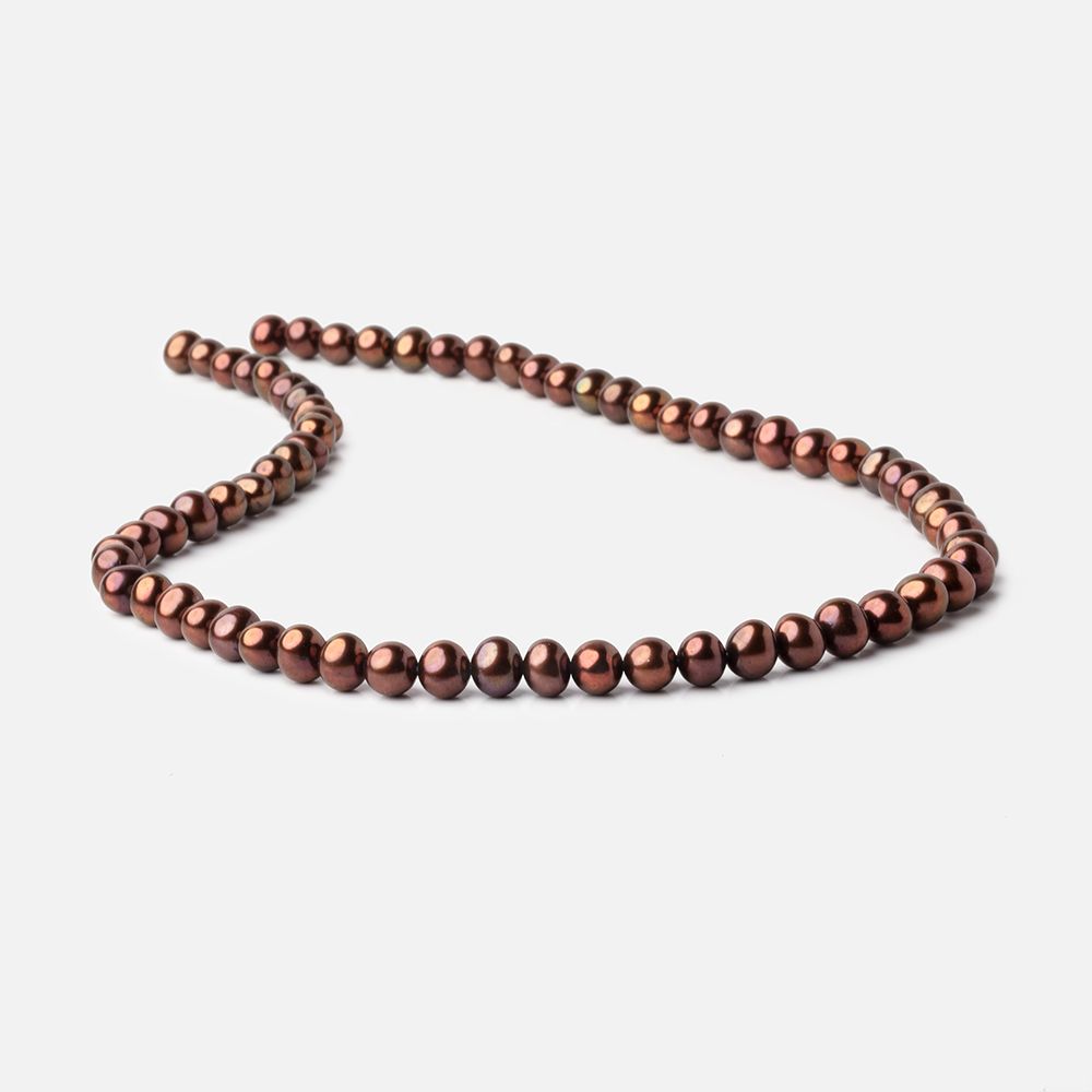 7x6mm Chocolate Brown Side Drilled Off Round Freshwater Pearls 15.5 inch 68 pieces