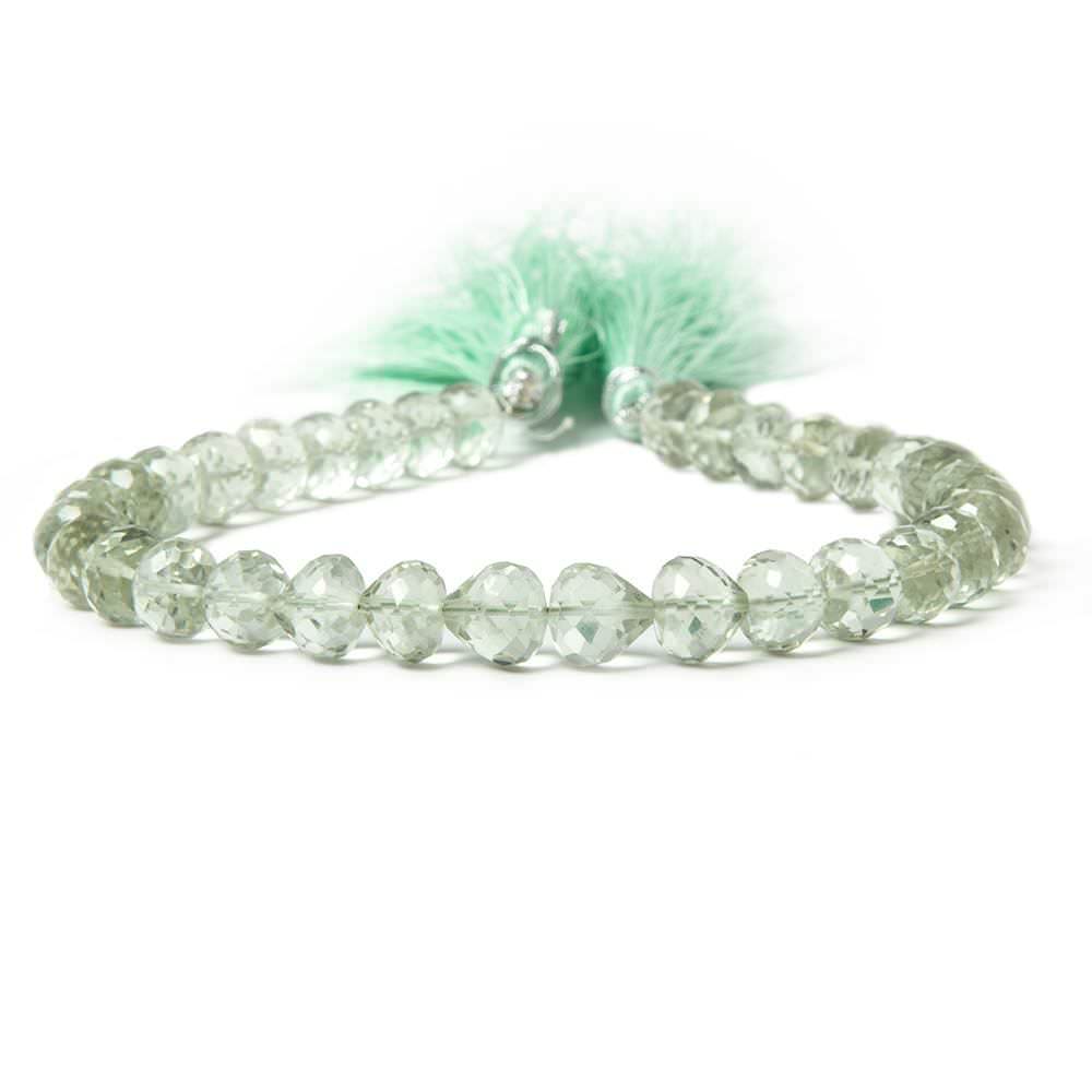 7x6mm Prasiolite center drill faceted 'Candy Kiss' 7.5 inch 33 Beads AAA