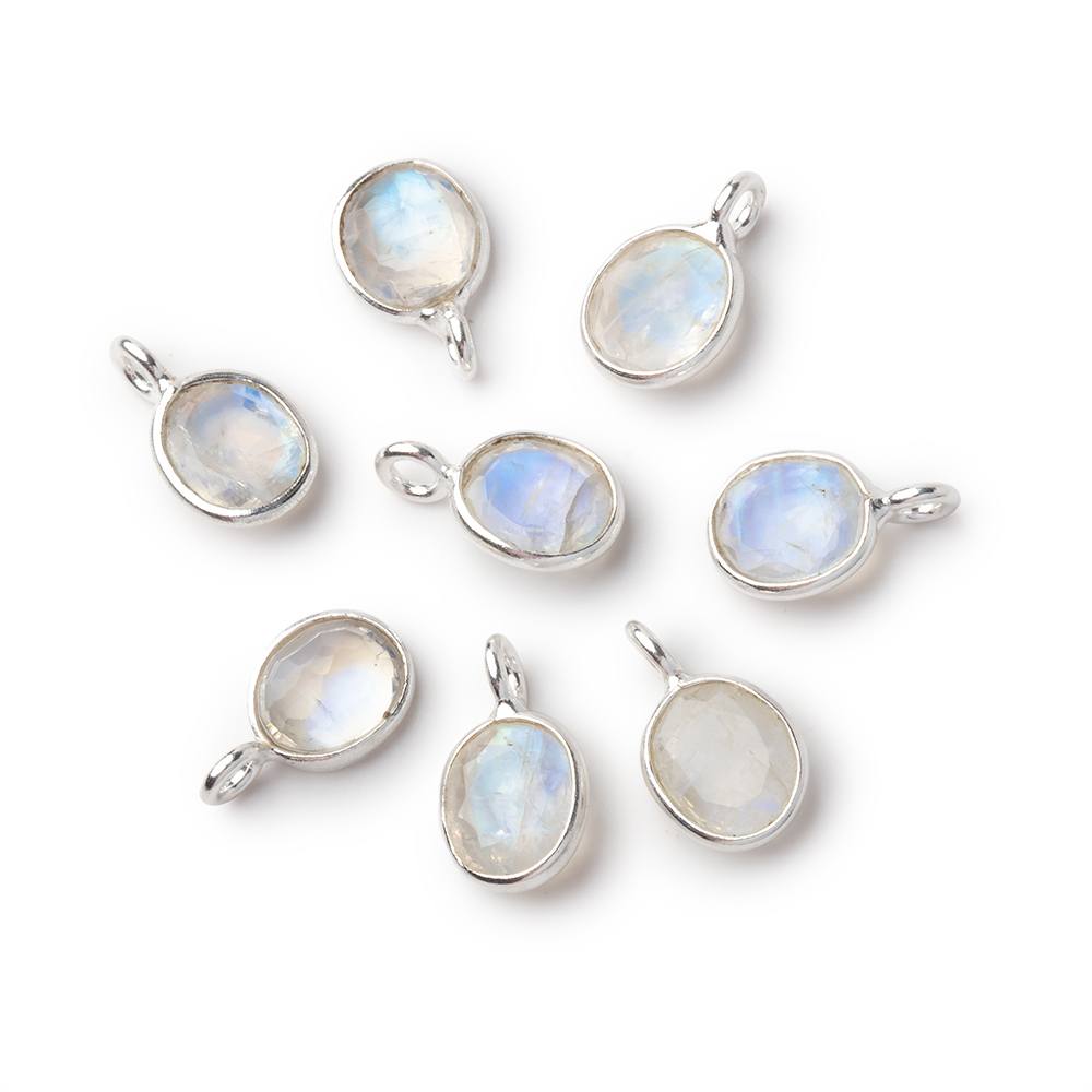 7x6mm Sterling Silver Bezel Rainbow Moonstone Rose Cut Oval 1 Pendant