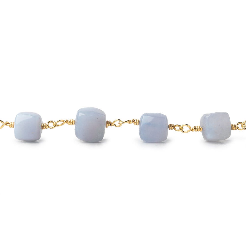 7x7-8.5x8.5mm Turkish Blue Chalcedony plain cube Gold plated Chain by the foot