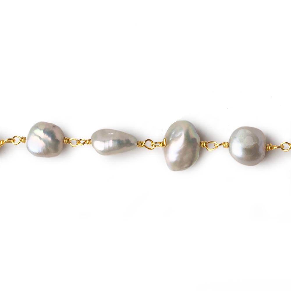 7x7-8x10mm Silver Baroque Freshwater Pearl Vermeil Chain by the foot 23 pcs