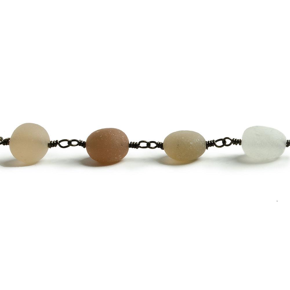 7x7-9x7mm Matte Multi Color Moonstone nugget Black Gold plated Chain by the foot with approximately 21 pcs