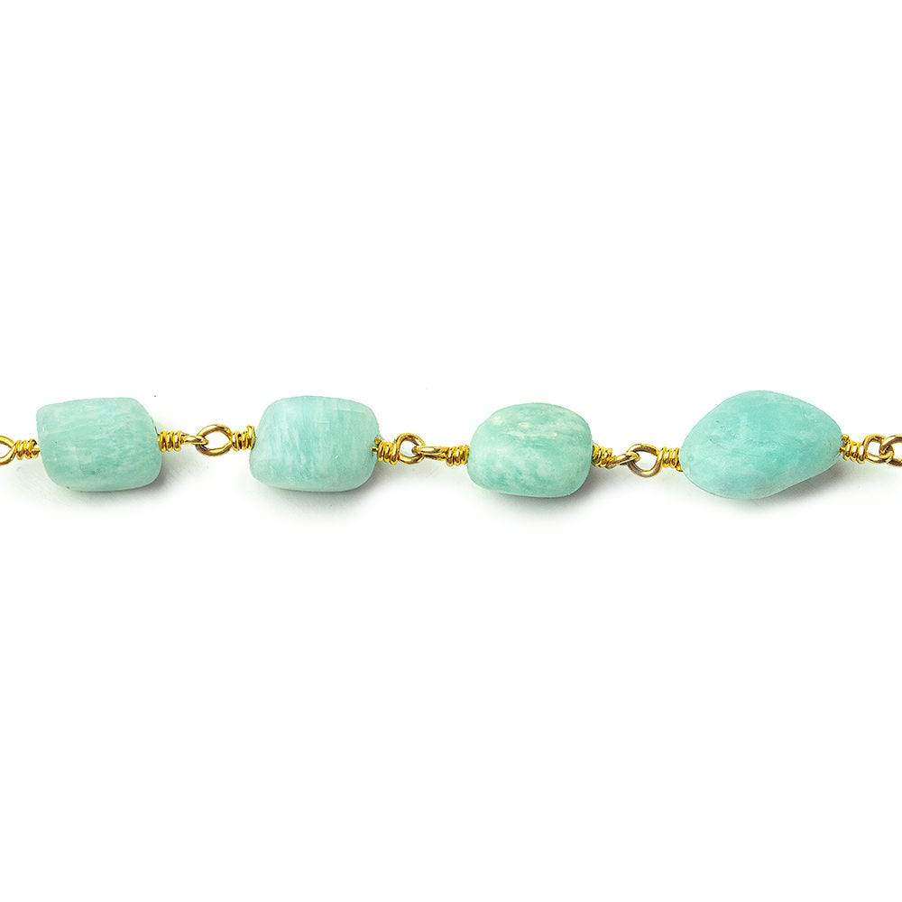 7x7-9x9mm Matte Amazonite plain nugget Gold plated Chain by the foot 20 beads per