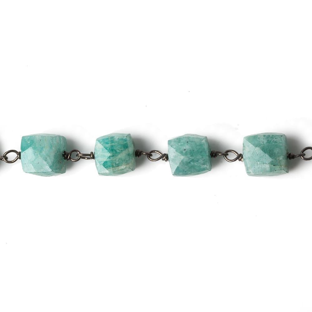 7mm Amazonite faceted cube Black Gold plated .925 Silver Chain by the foot