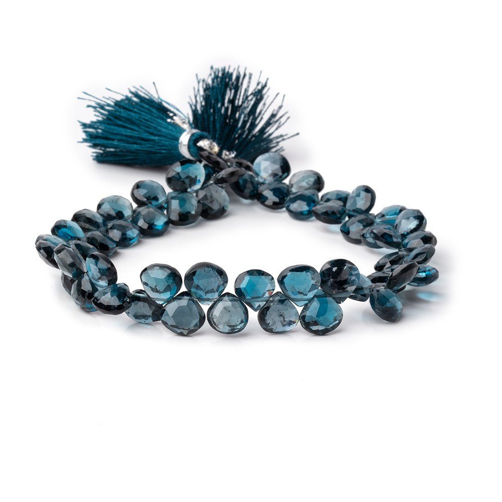 7-8mm London Blue Topaz Faceted Heart Beads 7.5 inch 52 pieces AA