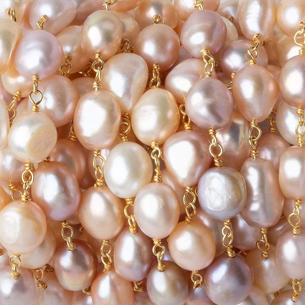 7x8-8x10mm TriColor Baroque Freshwater Pearl Vermeil Chain by the foot