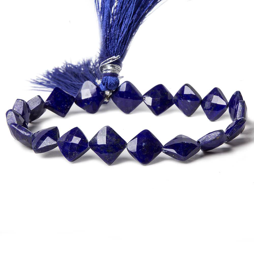 8-10mm Lapis Lazuli Corner Drilled Faceted Square Beads 8 inch 19 pieces