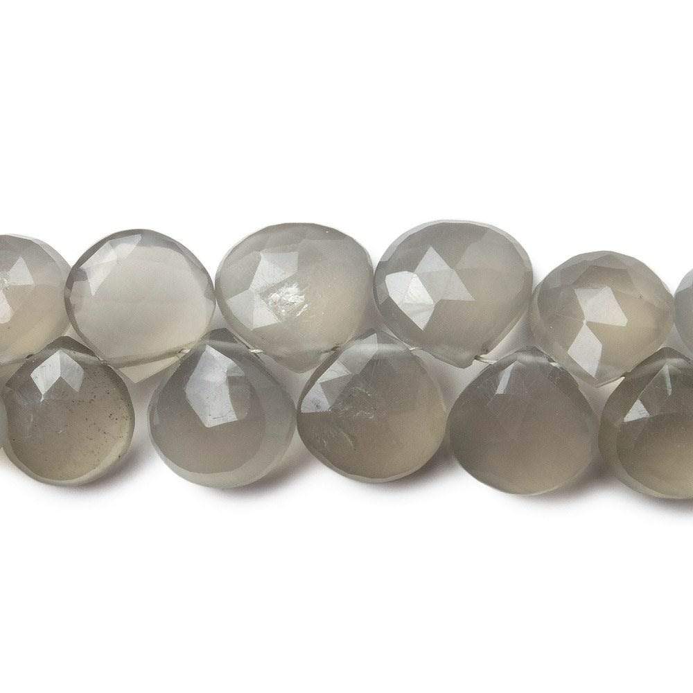 8-10mm Mink Grey Moonstone Faceted Heart Beads 8 inch 49 pieces