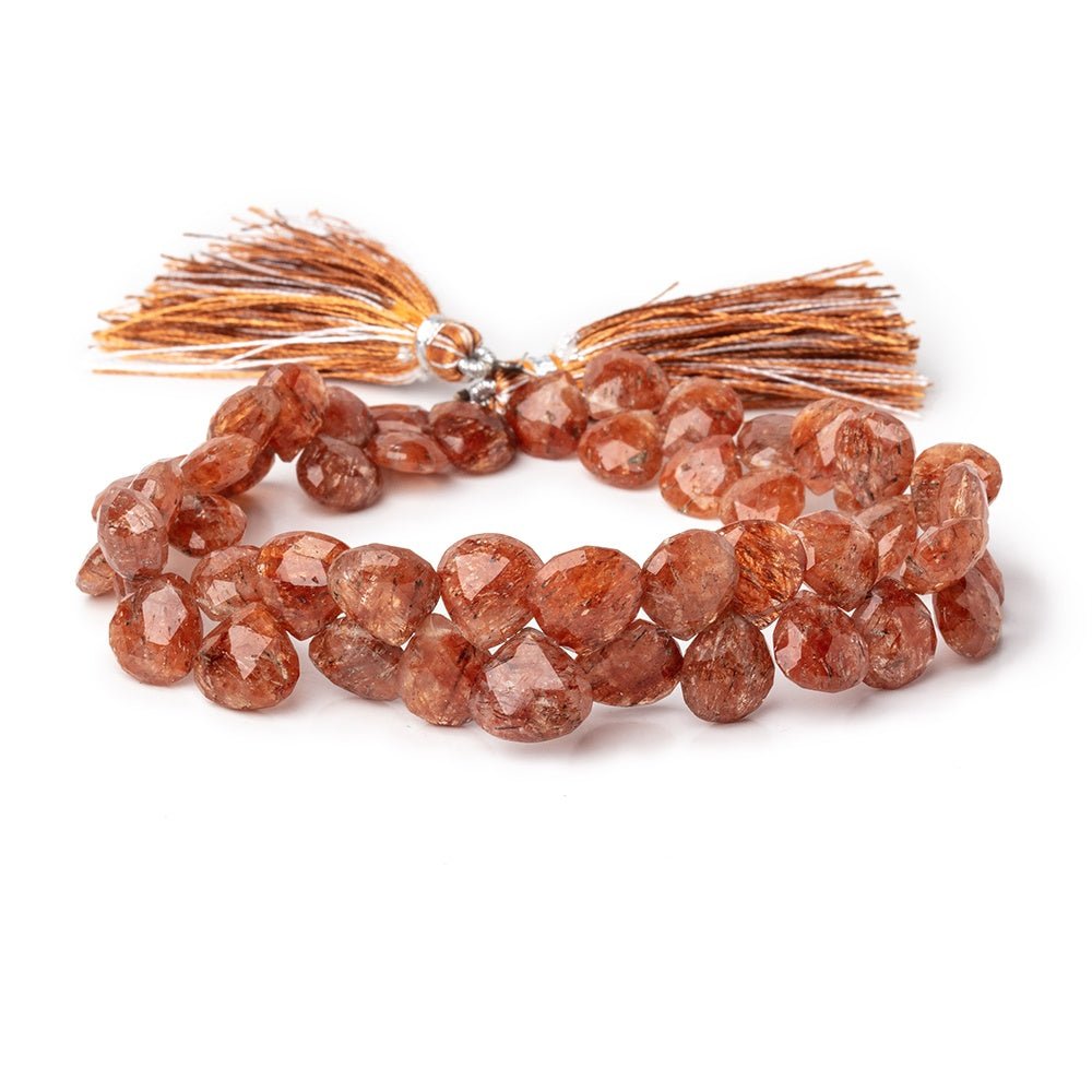 8-10mm Mossy Rutilated Quartz Faceted Heart Beads 8 inch 48 pieces