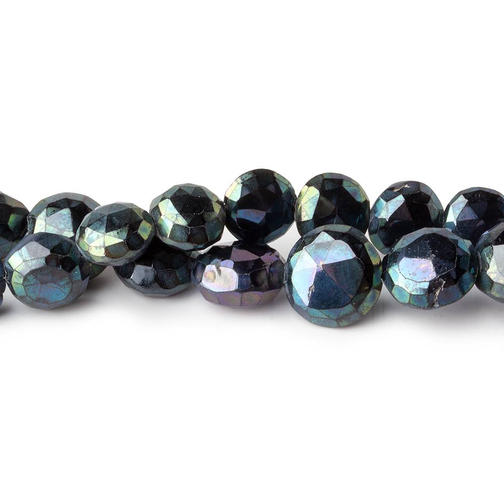 8-10mm Peacock Metallic Black Spinel Faceted Coins 50 bead 16 inch Set of 2 strands