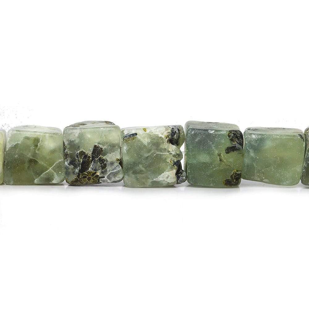 8-11mm Frosted Prehnite Hammer Faceted Cube Beads 8 in 19 pcs