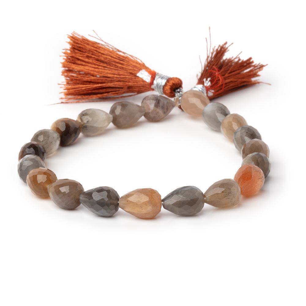 8-11mm Sunstone & Moonstone Straight Drill Tear Drop 7.25 in 19 Beads