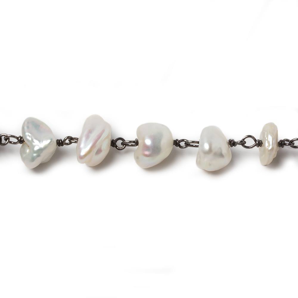 8-11mm White Keshi Pearl Black Gold .925 Silver Chain by the foot 28 pieces
