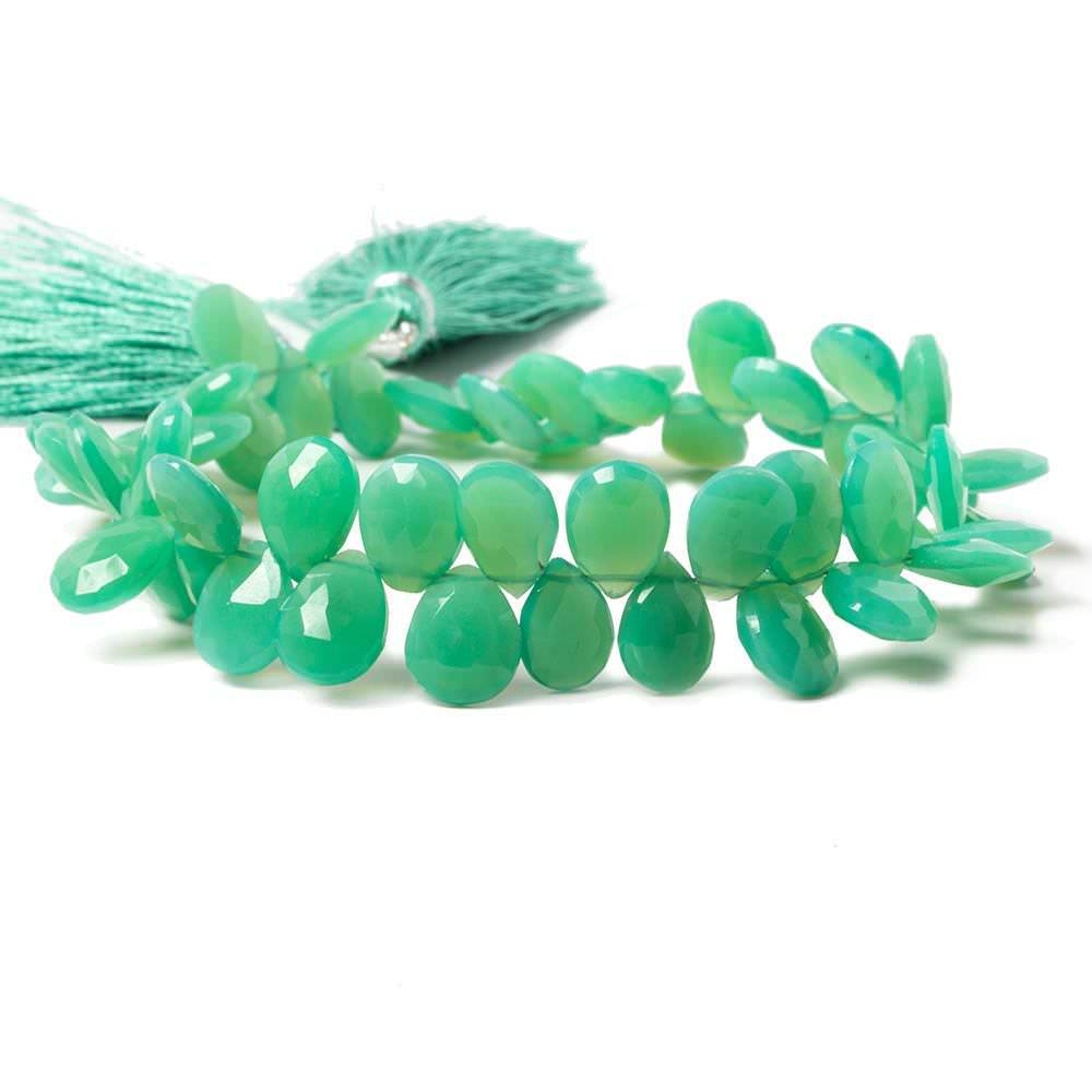 8-12mm Green Chalcedony Faceted Pear Beads 8 inch 55 pieces