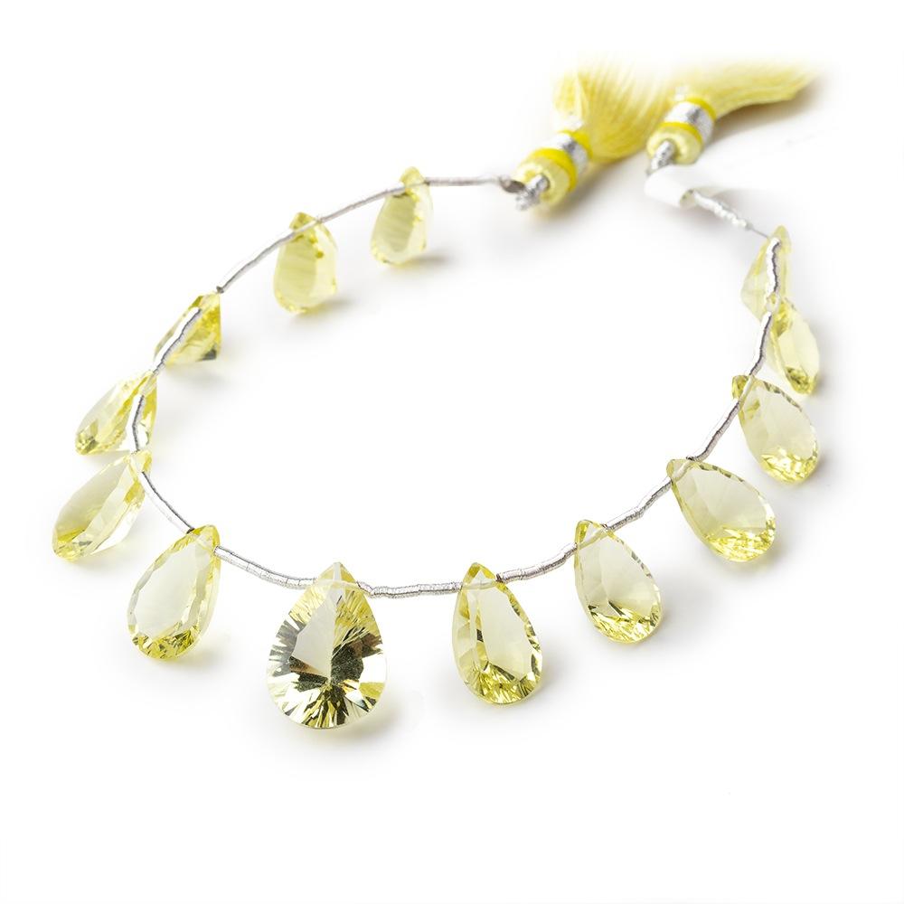 8-14mm Lemon Quartz Concave Faceted Pear Beads 6.5 inch 13 pieces