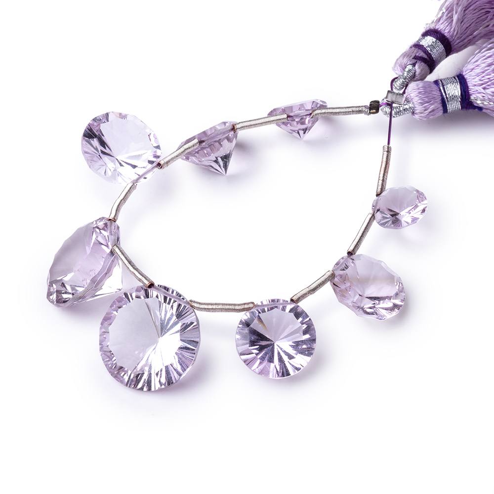 8-15mm Pink Amethyst Concave Faceted Coin Beads 4.25 inch 8 pieces AAA