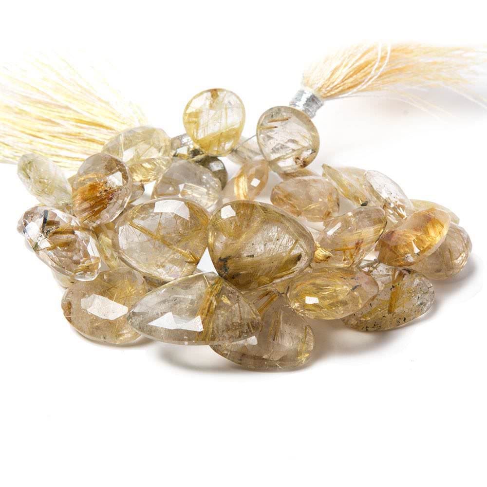 8-16mm Golden Rutilated Quartz Beads Heart Briolette 7.5 inch 38 pieces