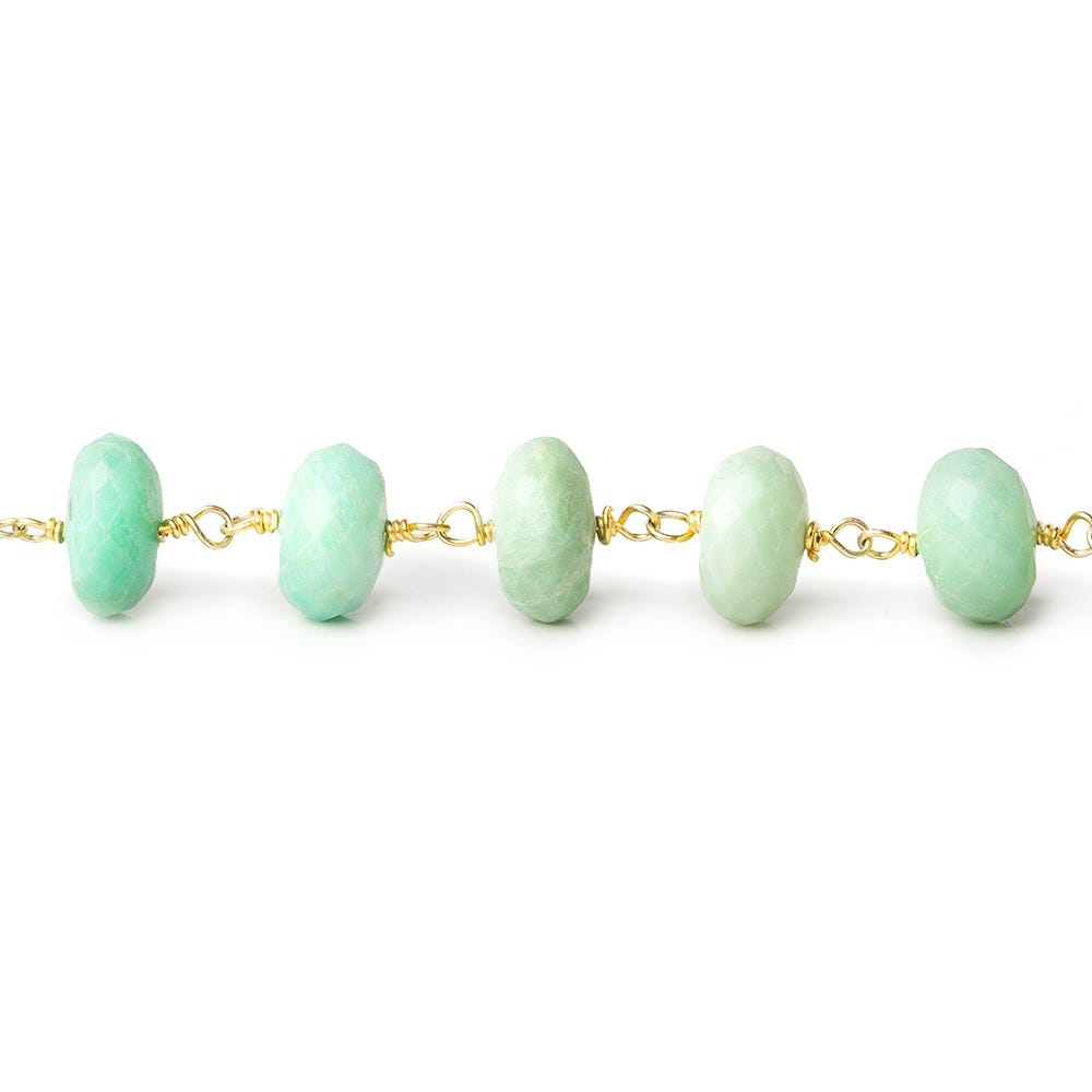 8-9.5mm Amazonite faceted rondelle Gold plated Chain by the foot