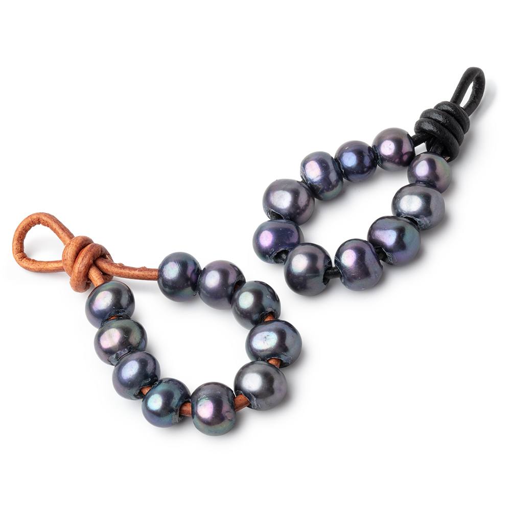 8-9mm Navy Peacock Large Hole Off Round Pearls Set of 10