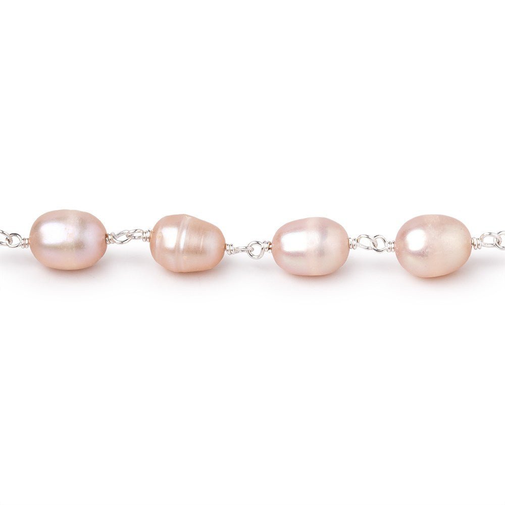 8-9mm Peachy Pink Baroque Pearls on .925 Silver Chain